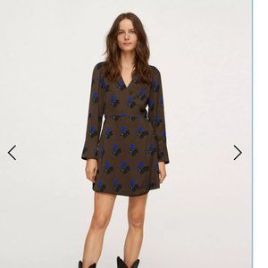 MNG wrap mini dress floral brown (SMALL)